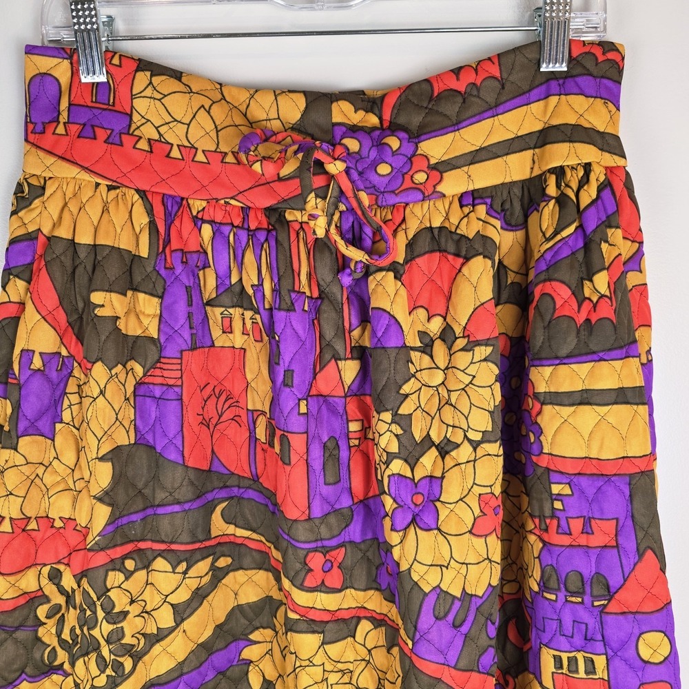 Vtg‎ Handmade Quilted Colorful Maxi Skirt 1970's Mod Floral Medium.E112 - Picture 7 of 11